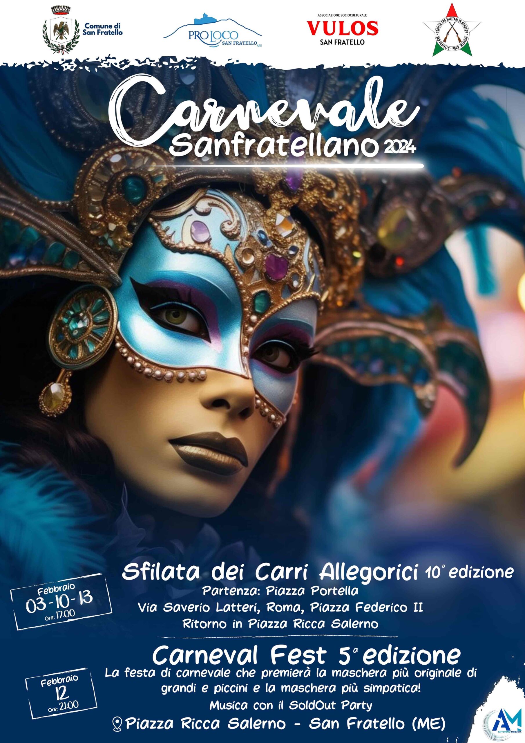 maschera di carnevale con sfumature blu. San Fratello Locandina