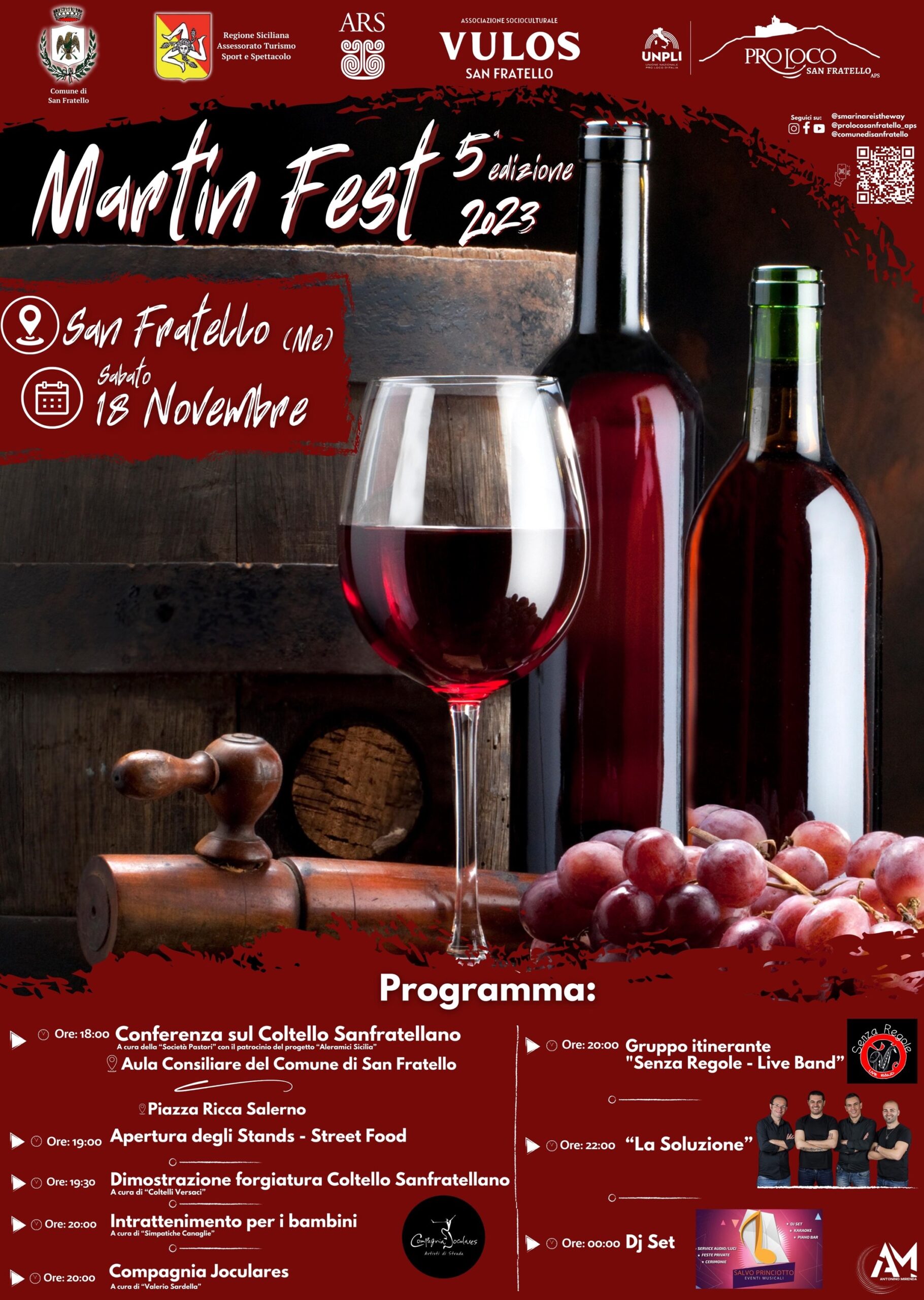 Locandina del Martin Fest, raffigura una cantina di vino con un calice e due bottiglie di vino rosso