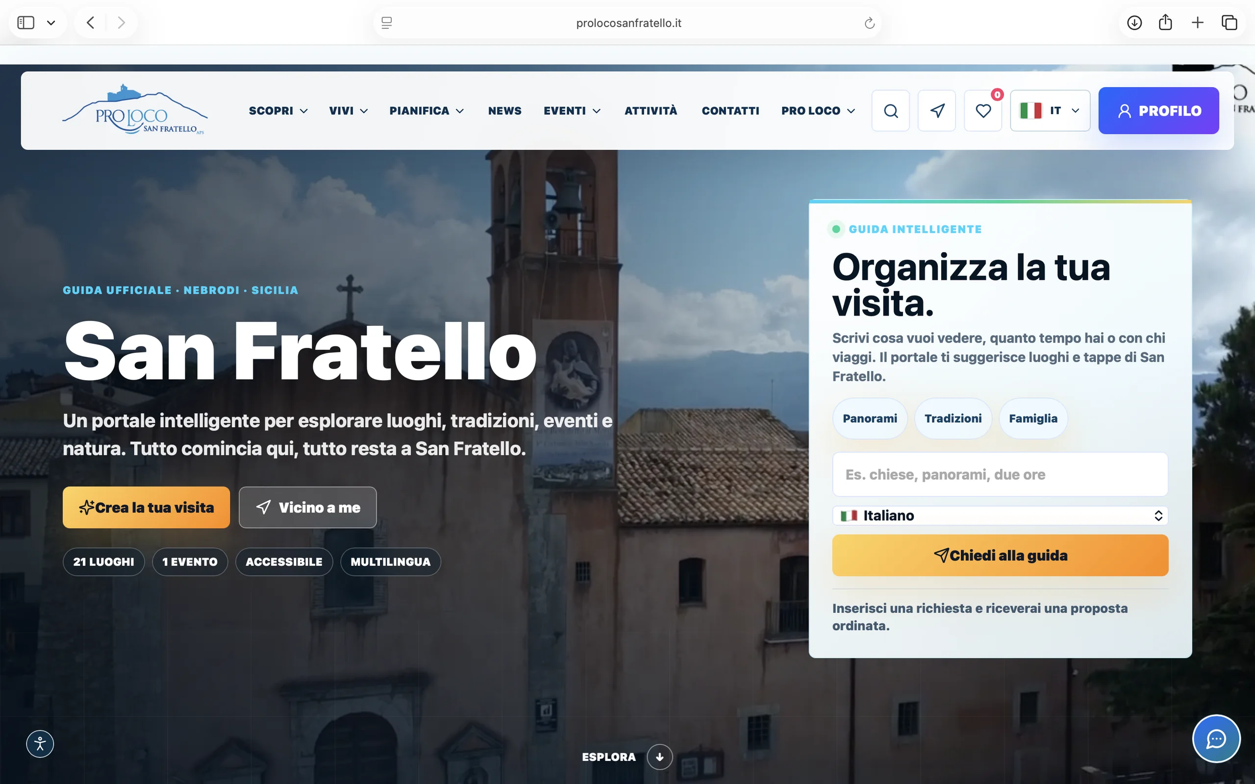 Anteprima del portale ufficiale della Pro Loco San Fratello APS